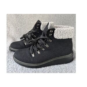 Dr. Scholls Sentinel Black Fabric Faux Shearling Ankle Boots Women 7.5 M Comfort